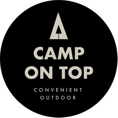 Camp on Top - tagtelte, rundt sort logo